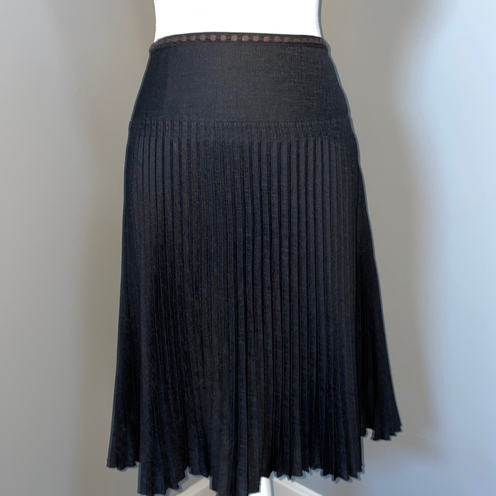 ANN TAYLOR ACCORDION PLEATS DROP WAIST CHARCOAL GREY/BLACK SWING SKIRT